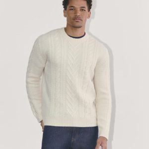 The Felted Merino Cable-Knit Crew | Bone