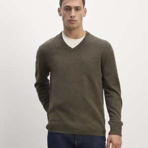 The Cashmere V-Neck Sweater | Heathered Army Green