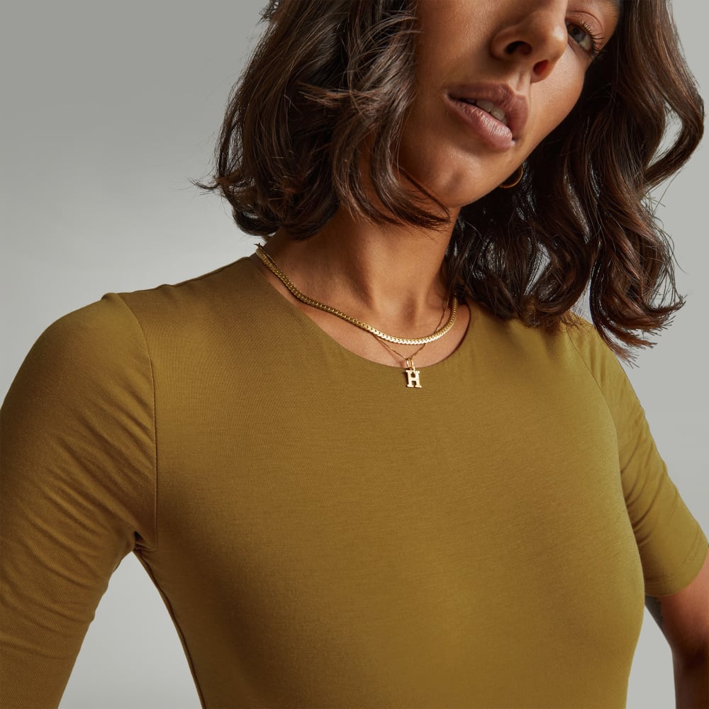 The Short-Sleeve Crew Neck Bodysuit | Tapenade | Bikini - Image 4