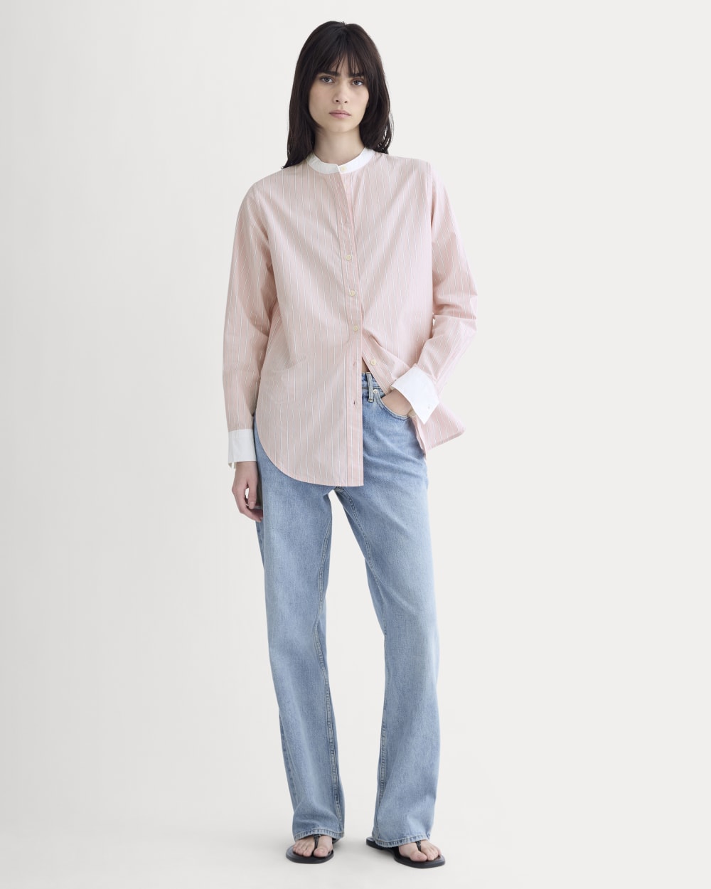 The Oversized Shirt in Ultrasoft Cotton | Pink / White - Image 3