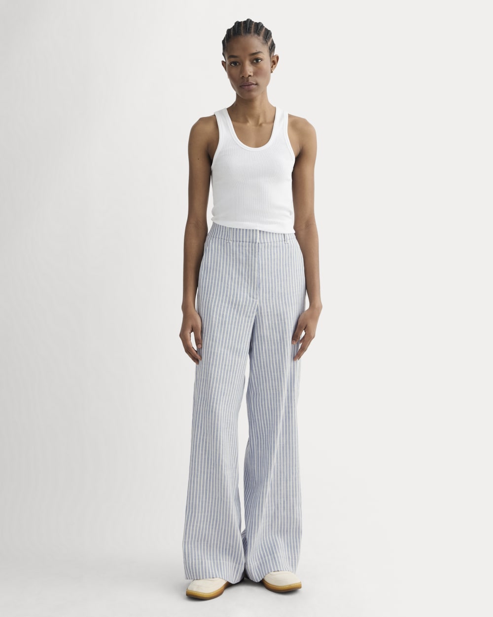 The Wide-Leg Pant in Stretch Linen | Bluebell / Bone