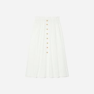 The Easy Button-Front Skirt | White