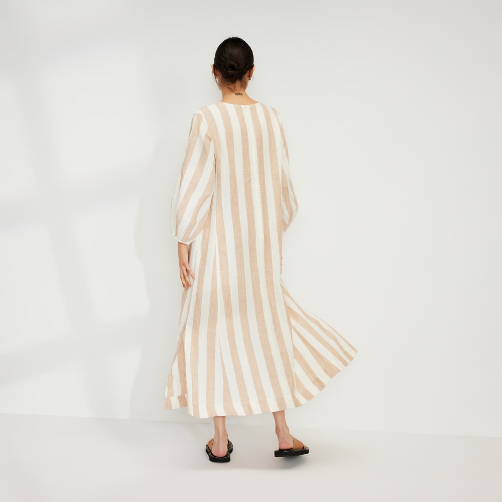 The Linen A-Line Midi Dress | Bone / Caramel - Image 3