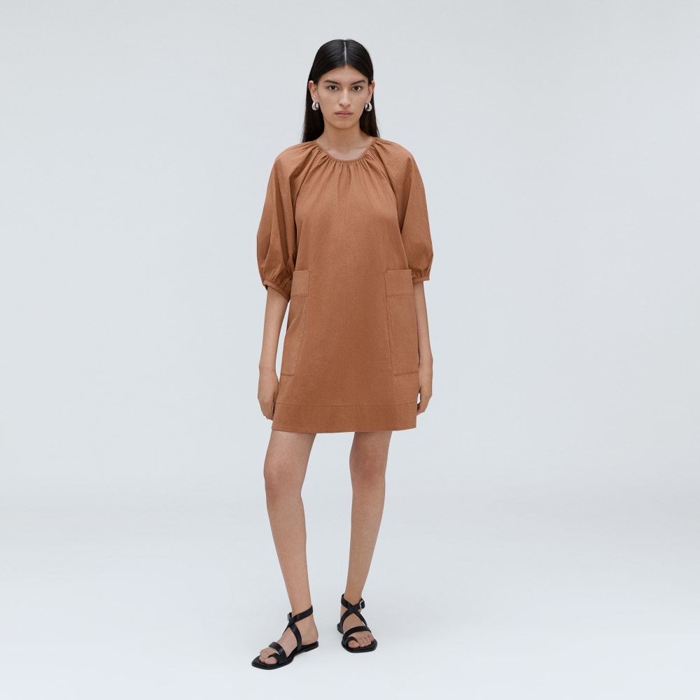 The Seersucker Puff Sleeve Dress | Tawny Brown - Image 2