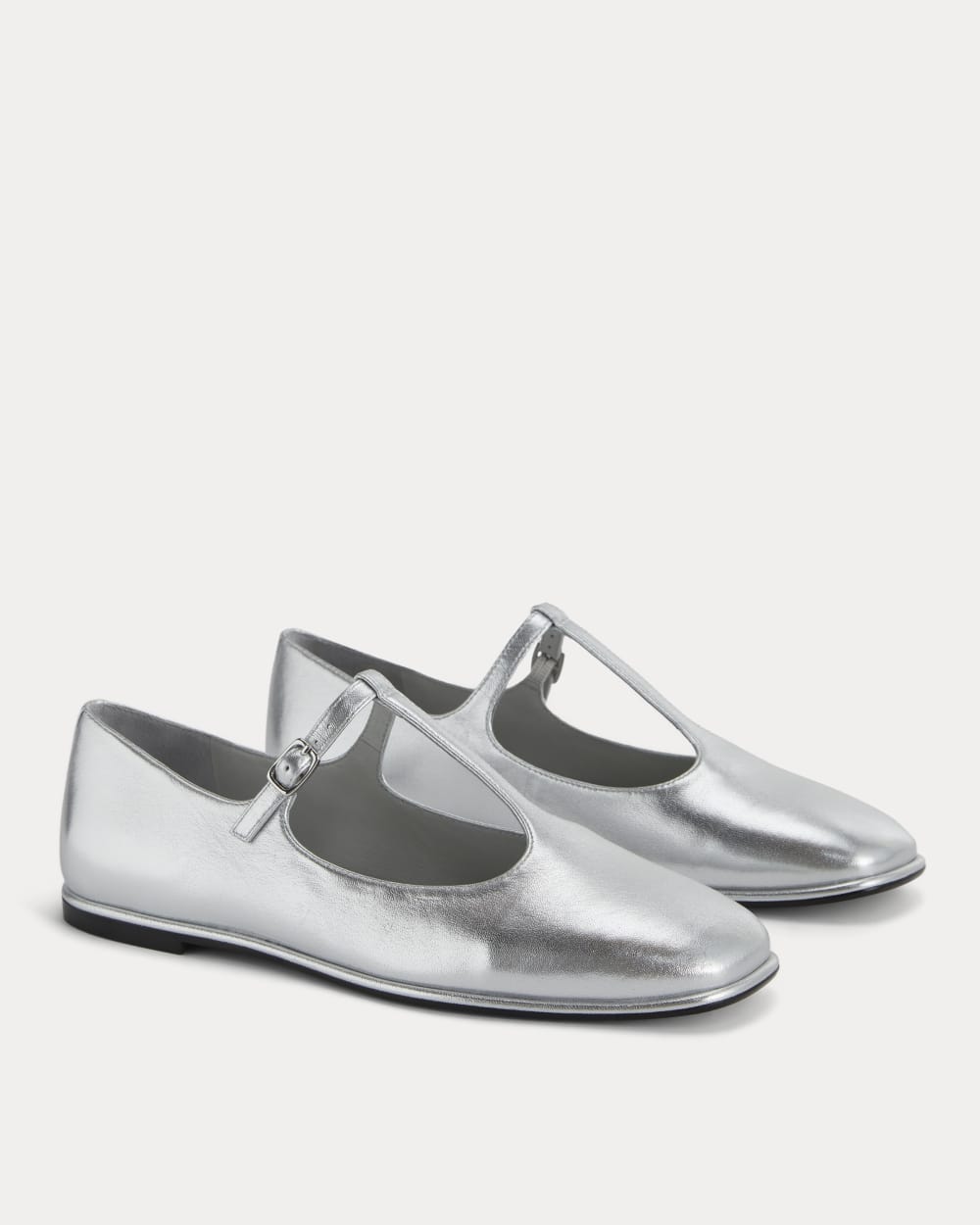 The Leather T-Strap Flat | Silver - Image 3