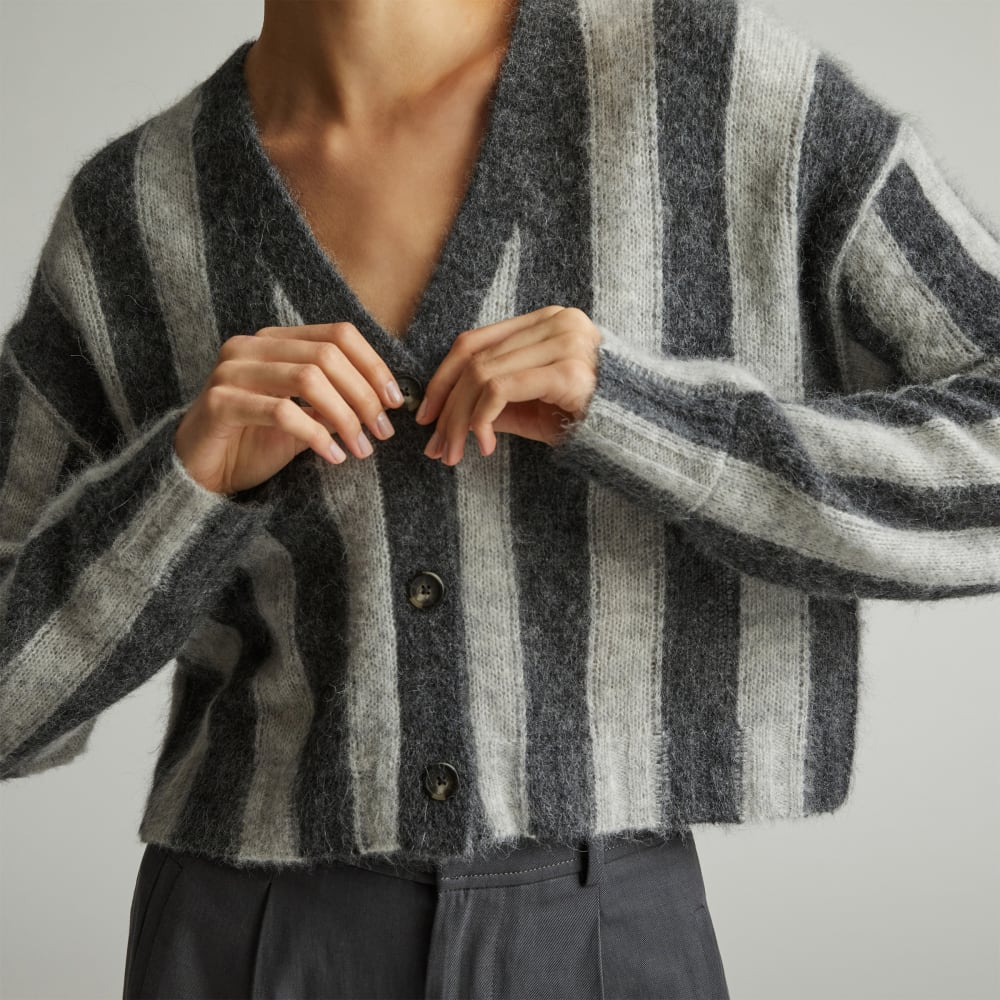 The Alpaca V-Neck Cropped Cardigan | Light Heather Grey / Dark Charcoal - Image 2