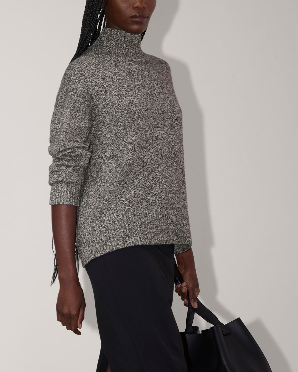 The Boxy Turtleneck in Everyday Cotton | Canvas / Black Twist - Image 3