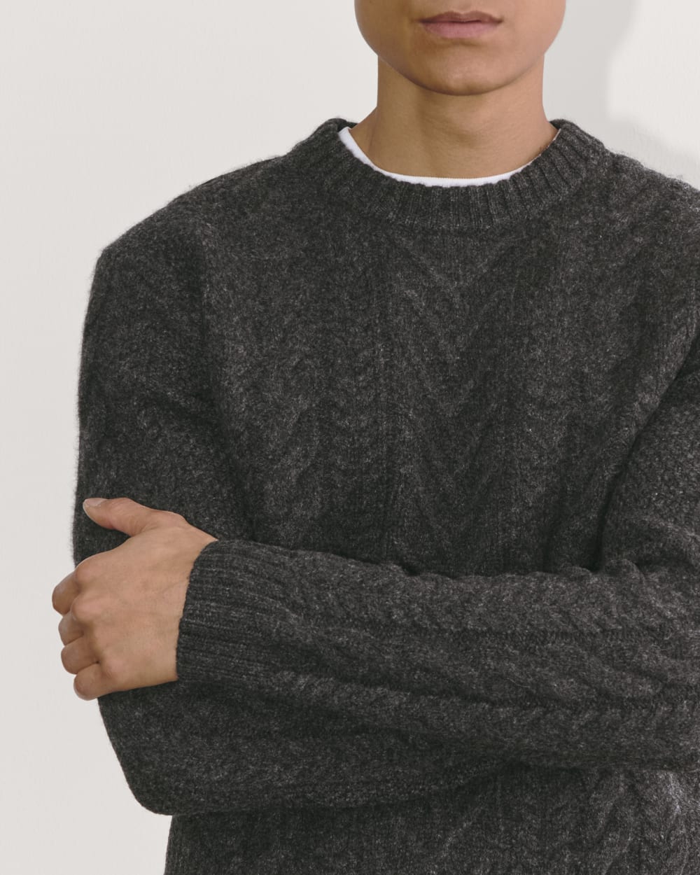 The Felted Merino Cable-Knit Crew | Charcoal - Image 4
