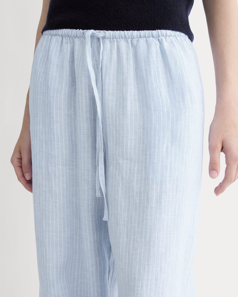 The Drawstring Pant in Linen | Sky Blue / White - Image 3