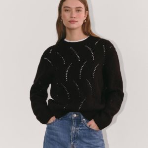 The Pointelle Sweater in Cloud | Black