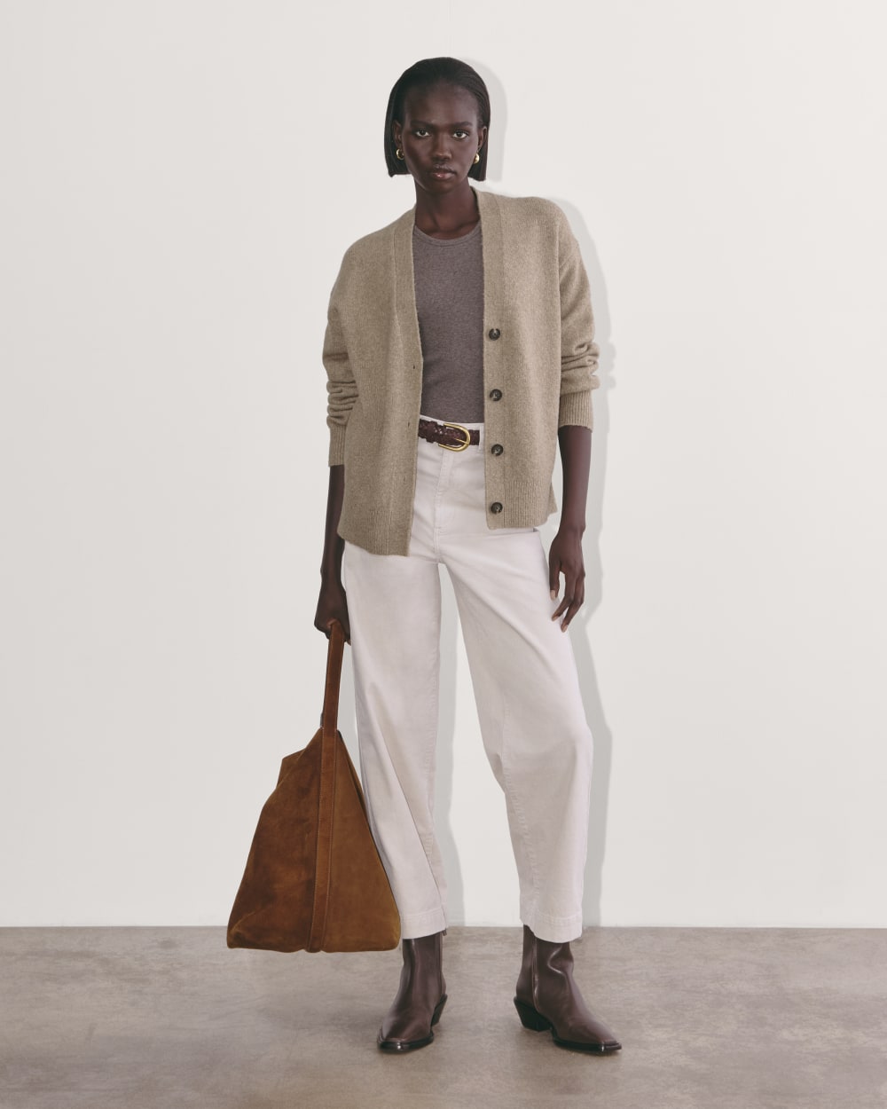 The Cocoon Cardigan in Plush Cotton | Heather Taupe - Image 4