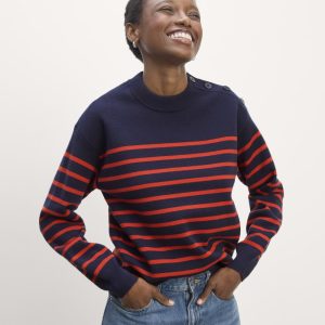 The Mariner Crew Sweater | Navy / Poppy Red