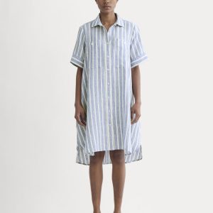 The Daytripper Dress in Linen | Soft Cobalt/Bone