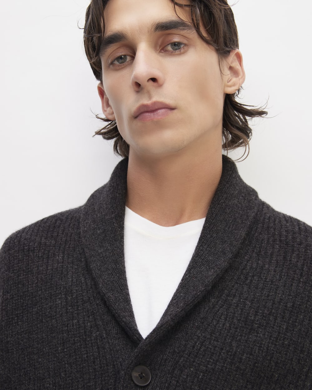 The Felted Merino Shawl Collar Cardigan | Charcoal - Image 4