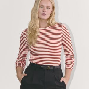 The Luxe Rib Long-Sleeve Crew | Bone / Berry Red