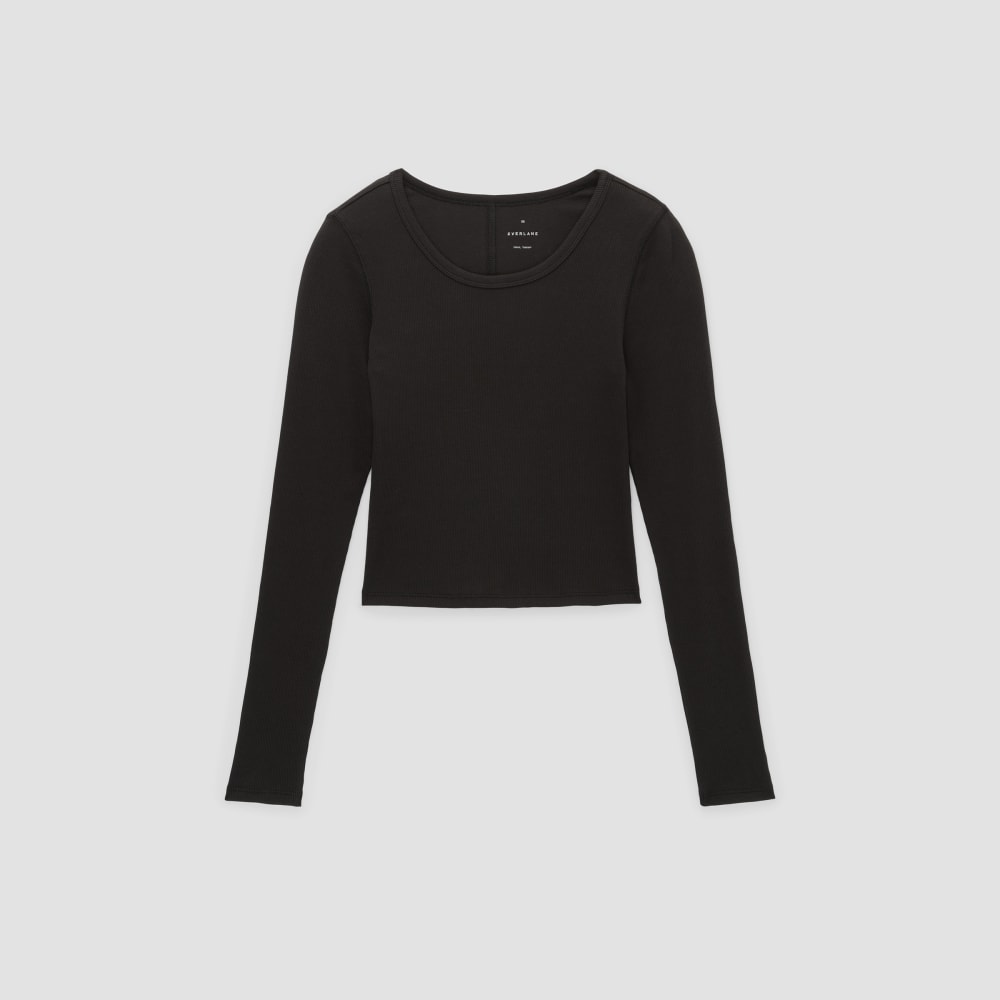 The Supima® Micro Rib Cropped Long-Sleeve Crew | Black - Image 2