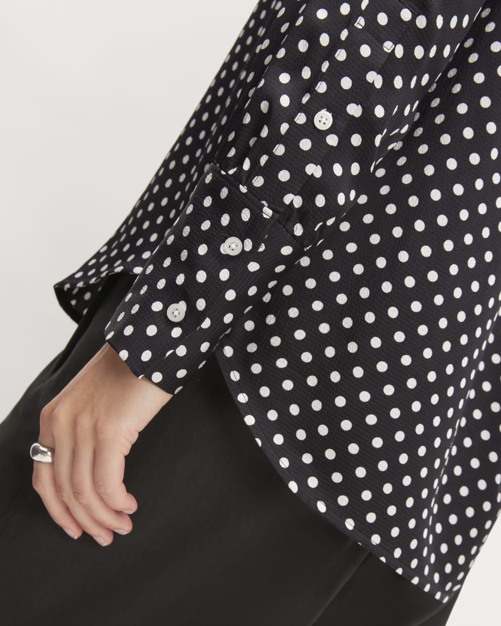 The Hammered Satin Popover Shirt | Black / Bone Polka Dot - Image 5